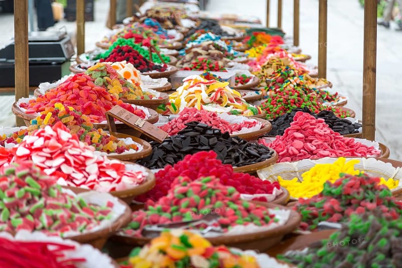 Colourful sweets at market stall