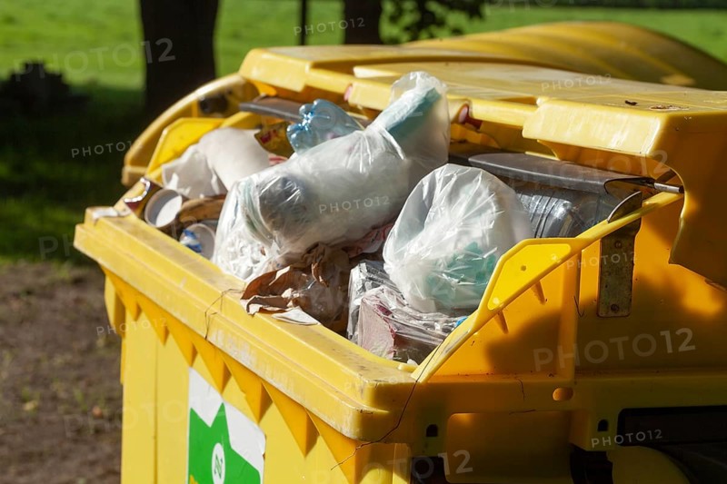 Yellow bin for plastic waste