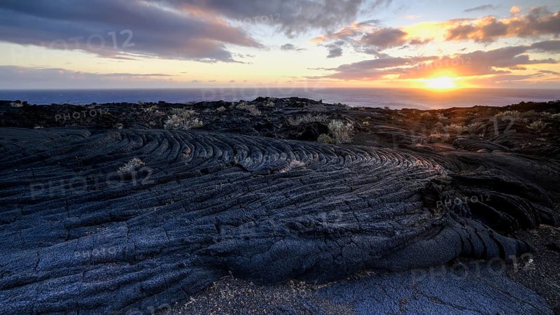 Typical volcanic landscape at La Restinga at sunset