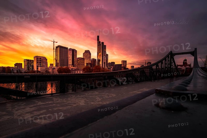 View over the Eiserner Steg with the skyline of Frankfurt am Main