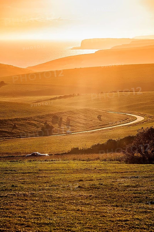 Winding country road overlooking the coast