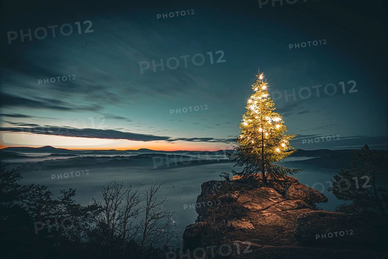 View from the sandstone rock Wachtfelsen to the sunrise