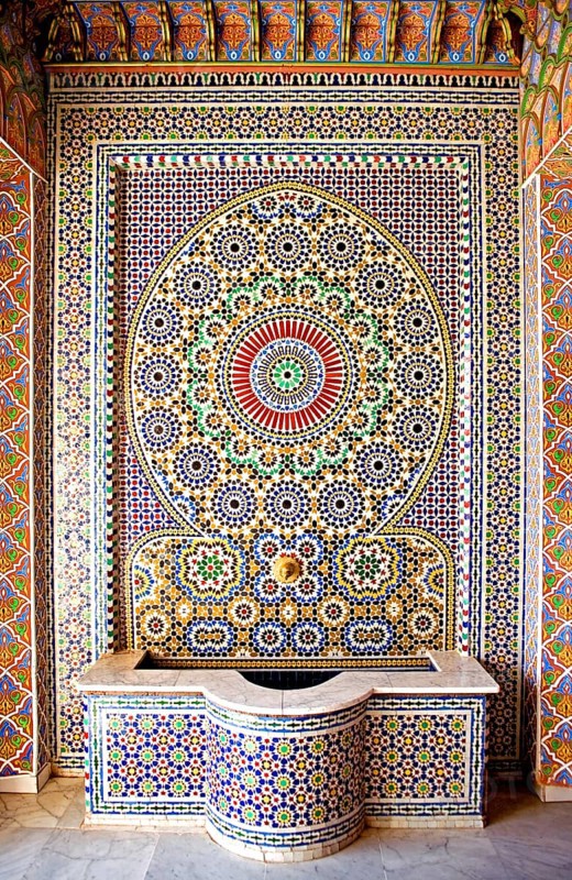 Mosaic fountain at a workshop in Fes