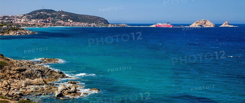 Port of L'Ile-Rousse with the offshore island of La Pietra