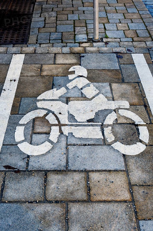 Parking space marking on pavement with motorbike pictogram in Kempten Allgaeu