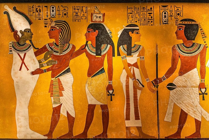 King Tutankhamun embraces the god of the dead Osiris