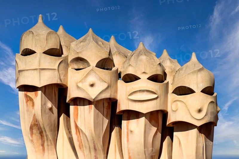 Sculptural ventilation shafts on the Casa Mila or La Pedrera by Antoni Gaudi