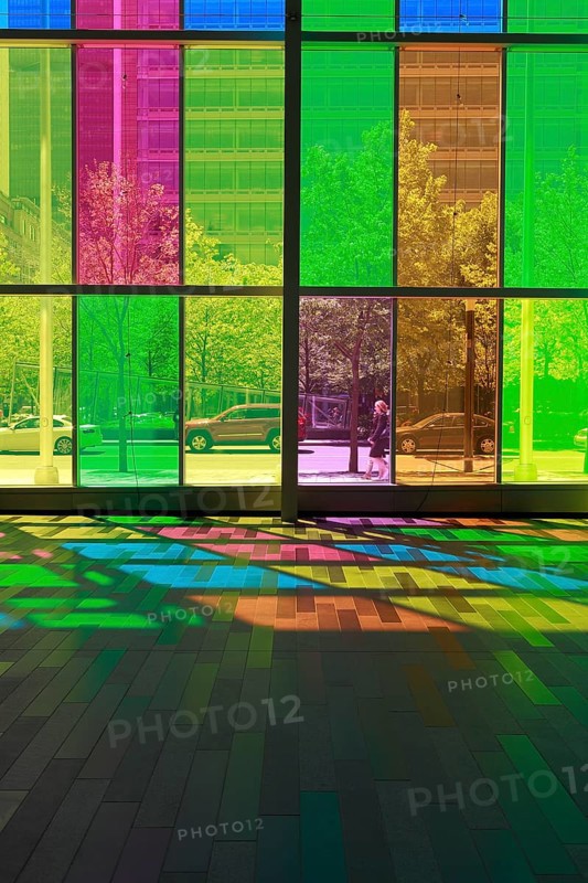 Colorful reflections in the foyer of the Palais des congres de Montreal convention centre
