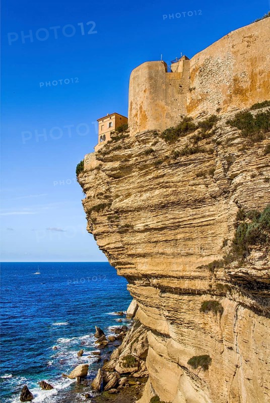 Steep coast of Bonifacio with old town on a limestone plateau