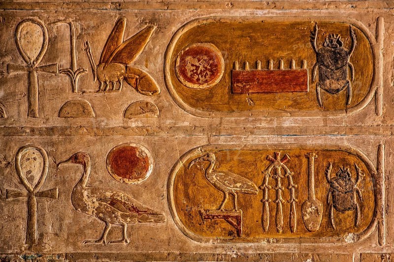 Hieroglyphic cartouche of Thutmosis III. funerary temple of the pharaoh Hatshepsut