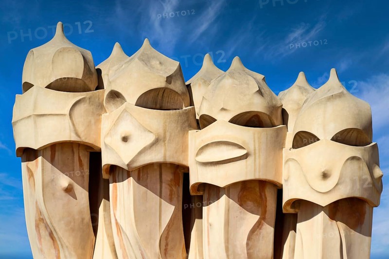 Sculptural ventilation shafts on the Casa Mila or La Pedrera by Antoni Gaudi