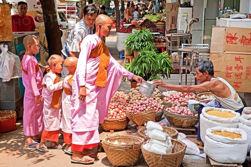 Female monks with begging bowl