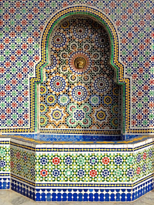 Mosaic fountain at a workshop in Fes