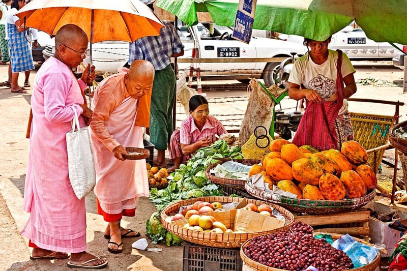 Female monks with begging bowl