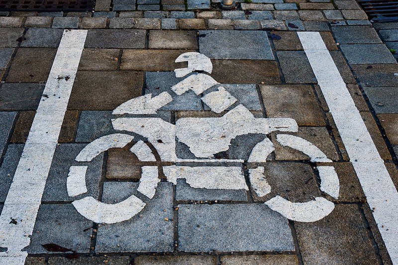 Parking space marking on pavement with motorbike pictogram in Kempten Allgaeu