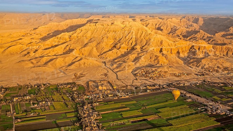 In the background Medinet Habu and Hatshepsut Temple