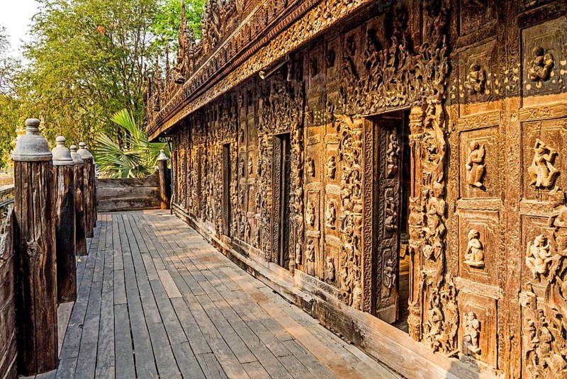 Shwenandaw Monastery with wood carvings