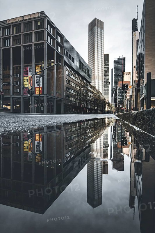 Skyscraper canyon in Frankfurt am Main with view into Neue Mainzer Strasse