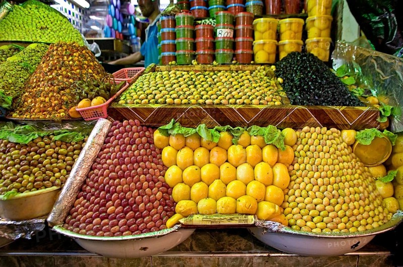 Market stall with olives