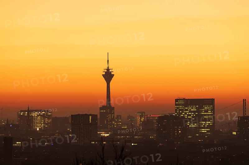 Duesseldorf skyline at sunset