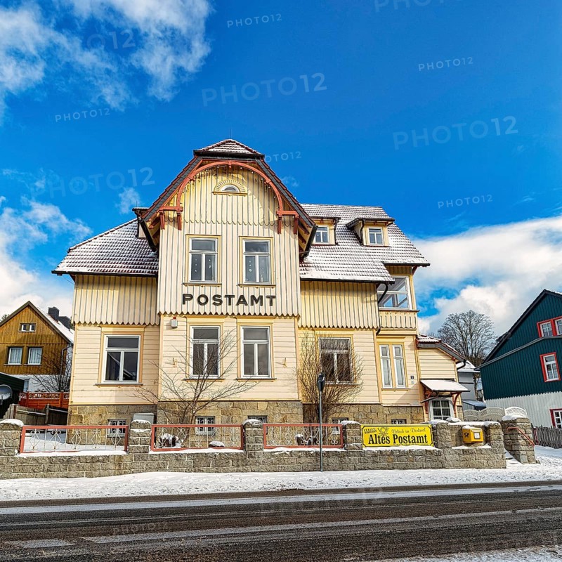 Listed old post office in the snow