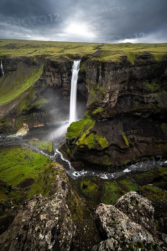 Haifoss and Granni waterfall at a canyon