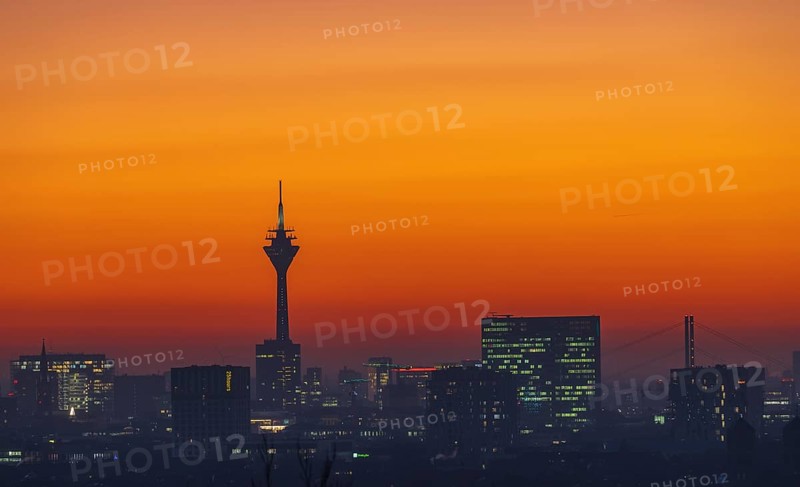 Duesseldorf skyline at sunset