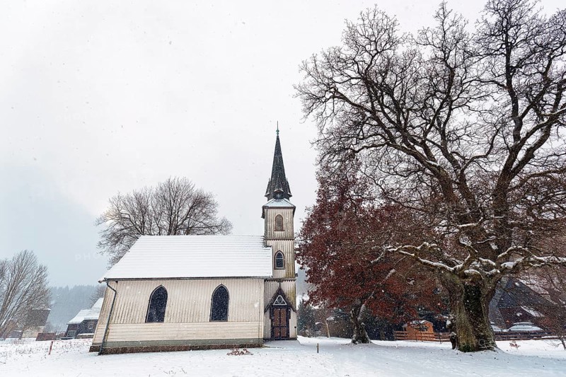 Small half-timbered church in neo-Gothic style