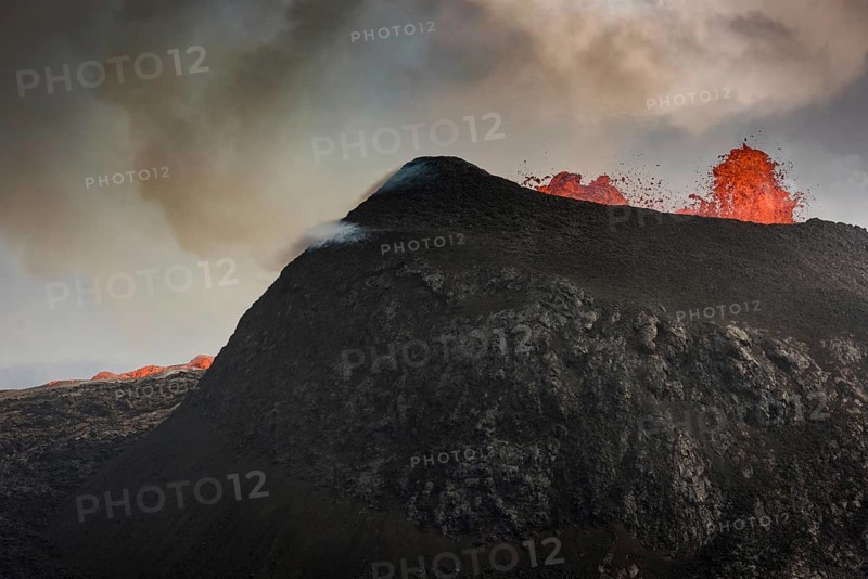 Lava fountains spraying from crater