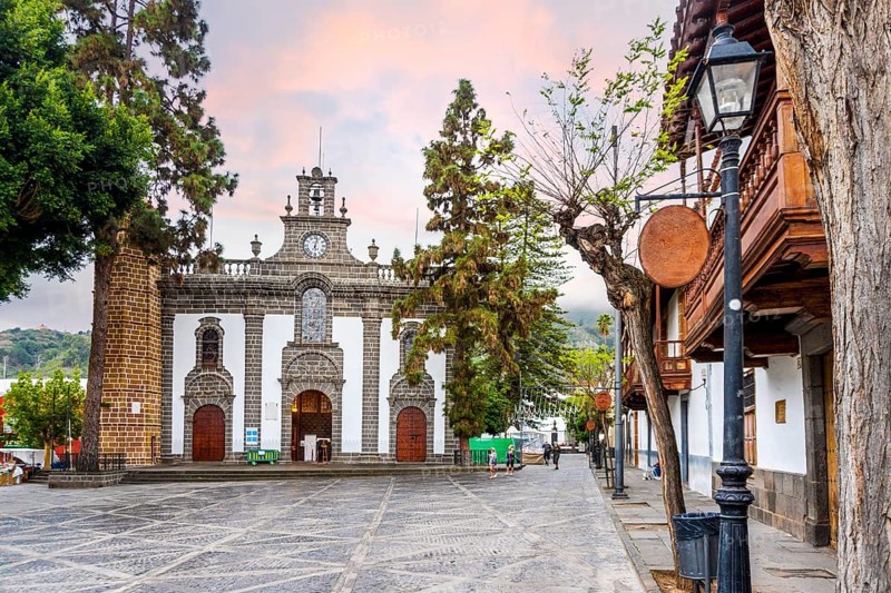 Historic downtown with a church in Teror