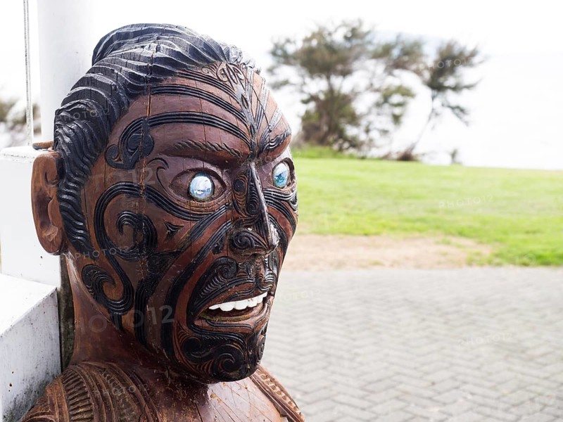 Wooden figure at the Maori meeting house in Ohinemutu