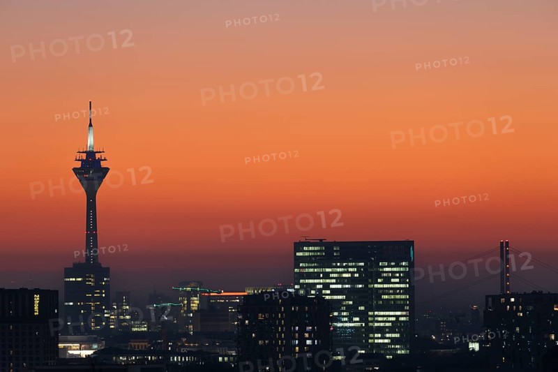 Duesseldorf skyline at sunset