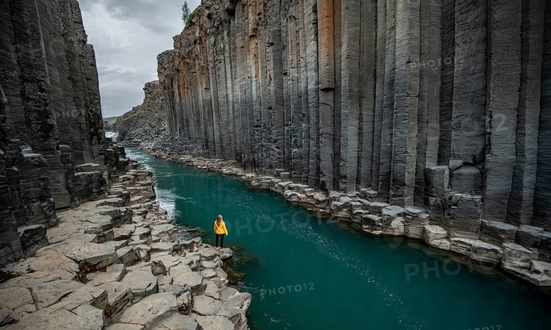 Tourist at Stuolagil Canyon