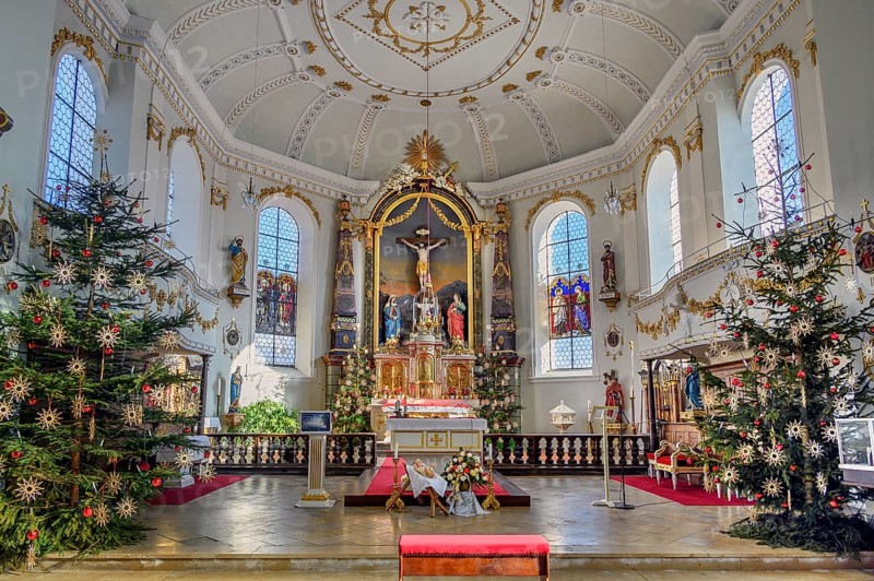 Main altar with Christmas trees