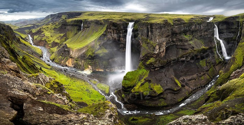Haifoss and Granni waterfall at a canyon