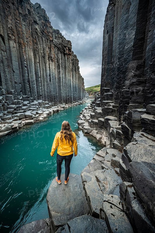 Tourist at Stuolagil Canyon