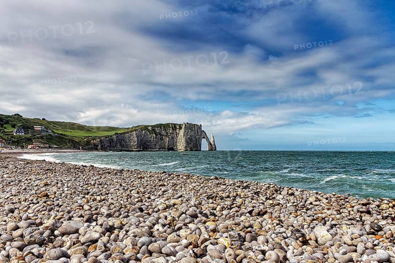 Stone beach with view of the chalk coast