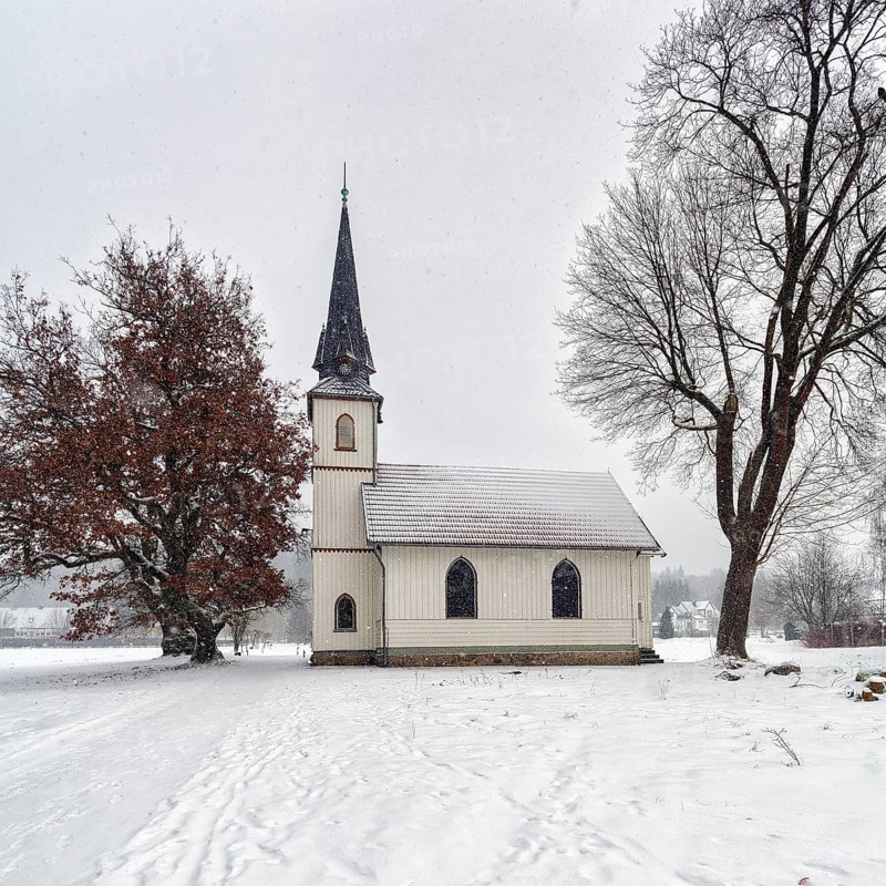 Small half-timbered church in neo-Gothic style