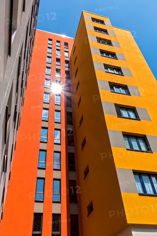 Colourful high-rise residential buildings in the Maerkisches Viertel