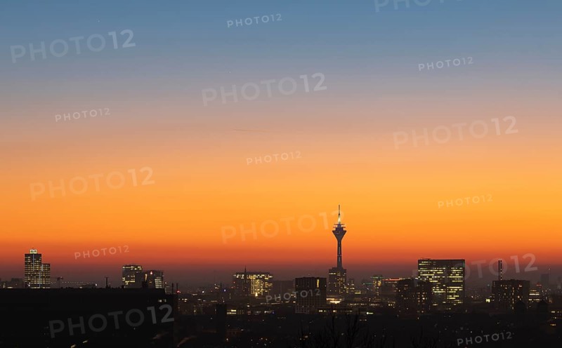 Duesseldorf skyline at sunset
