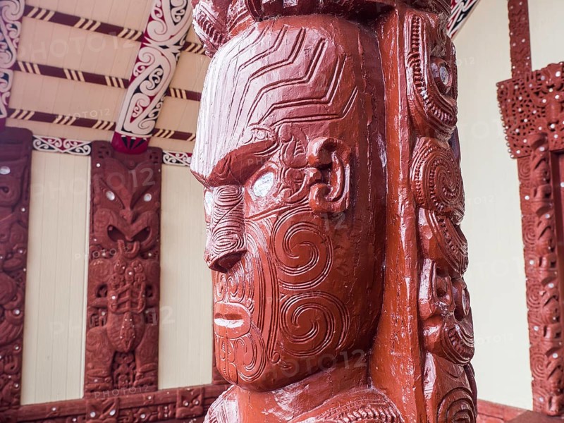 Wooden figure at the Maori meeting house in Ohinemutu