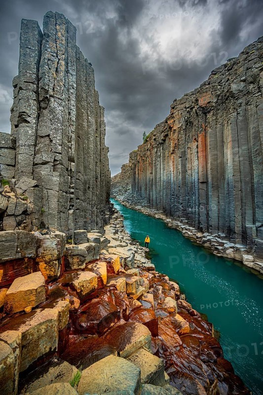 Tourist at Stuolagil Canyon