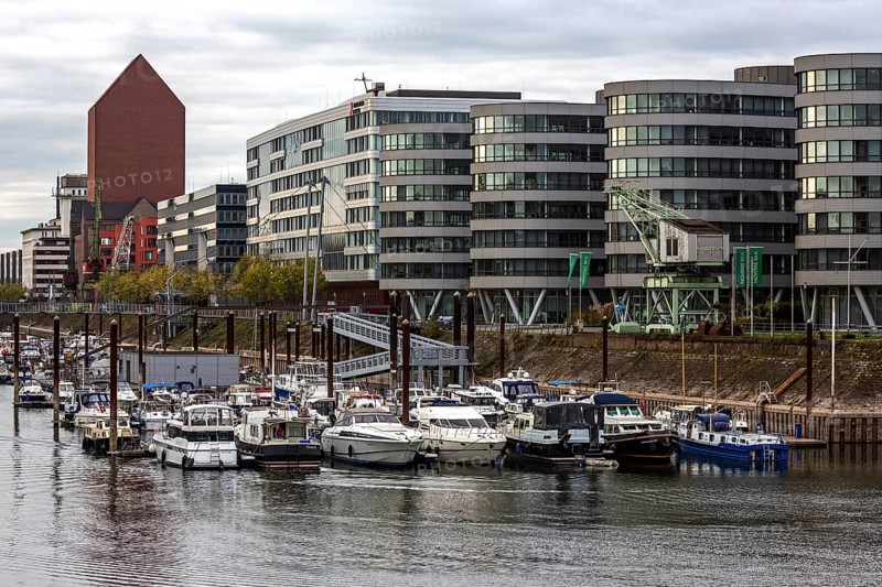 Five Boats office building with marina