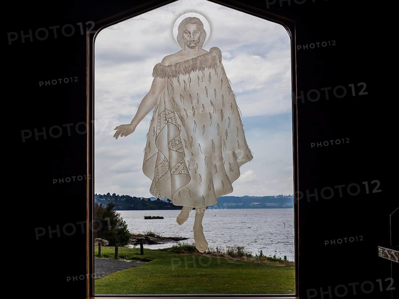 Christ as Maori King walking across Lake Rotorua