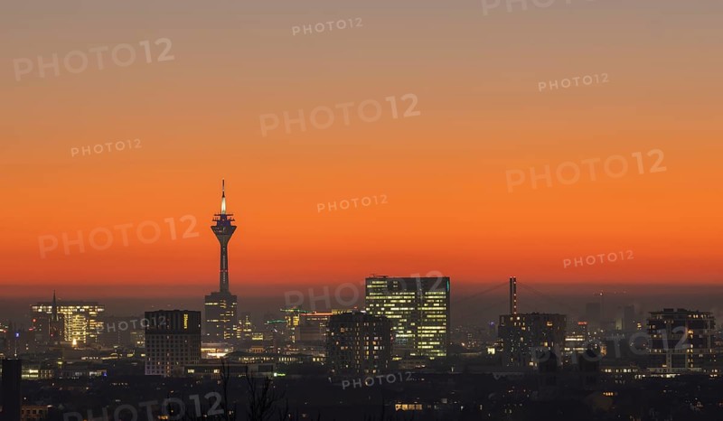 Duesseldorf skyline at sunset