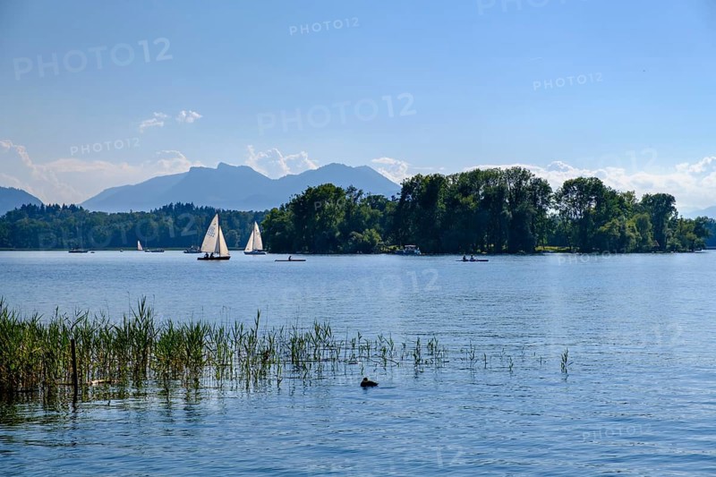 Sailing boats on Fraueninsel with Frauenwoerth Monastery
