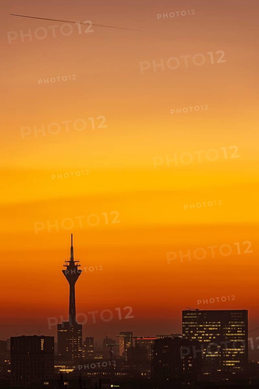 Duesseldorf skyline at sunset