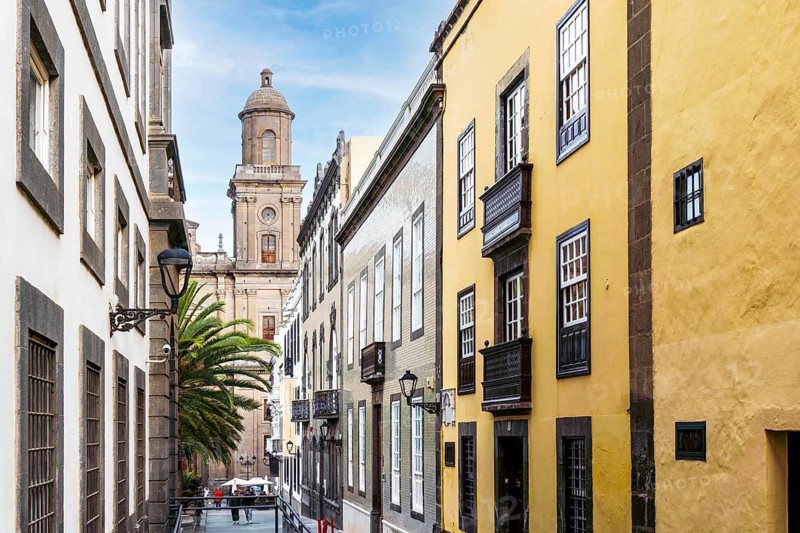 Historic street leading to Santa Ana Cathedral and square