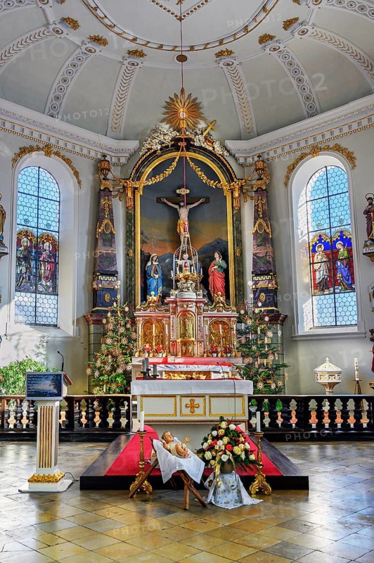 Main altar with nativity scene scene