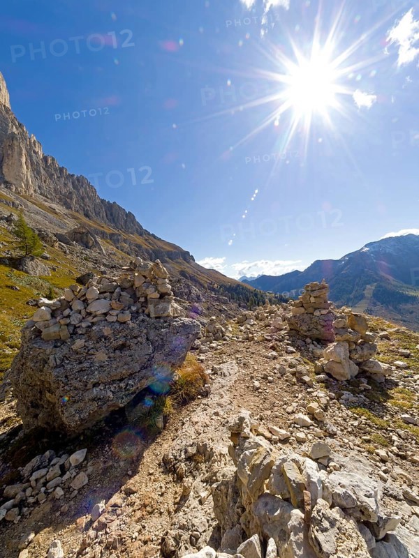 Mountain landscape with cairns